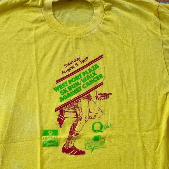 Vintage West Port Plaza 5K Run / Walk Against Cancer 1989 Screen Stars T-Shirt - Picture 7 of 11